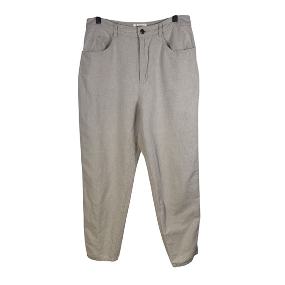 Talbots Pants - Vintage Talbots Linen Cotton Tapered‎ Trousers 12P Beige Coastal Grandma 90s